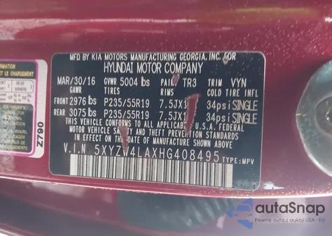 2017 Hyundai Santa Fe Sport 2.0T Ultimate from USA, damaged, VIN 5XYZW4LAXHG408495